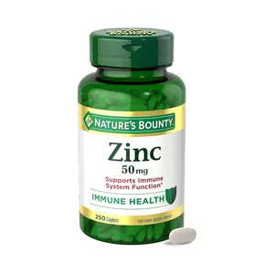 Nature’s Bounty Zinc 50mg, Immune Support & Antioxidant Supplement, Promotes Skin Health, 1 Caplet Per Day, Gluten Free, 250 Vegetarian Caplets