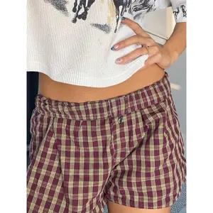 Women Y2K Plaid Shorts Elastic Low Rise Cute Gingham Pajama Boxer Shorts Summer Lounge Pj Sleep Short Bottom Sleepwear Fit Casual