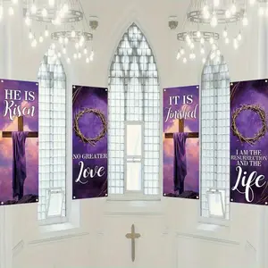 Easter Theme Backdrop Banner, 4 Counts/set Church Banner, Wall Decor for Church Sanctuary Walls, Celebrations, Gifts, and Home Wall Decorations, Ornaments