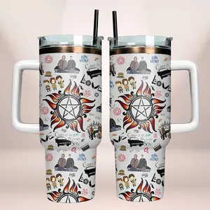 Supernatural 40oz with straw and handle Tumbler,The Winchester Bros Tumbler, legendary tv series drinkware.