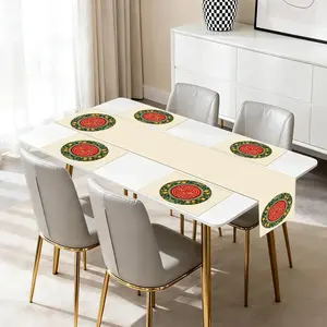 Tablerunner and Placemats Set of 5 Chinese Print Square Placemats Dining Sets and Accessories Table Formal Dinners, Events, Dining Tables