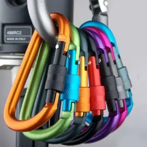 Outdoor Climbing Carabiner Hook Quick-Release D-Type Lockable Aluminum Alloy Extra Strong Durable Nut Keychain Backpack Water Bottle Clip 20 Load Capacity 80mm Length