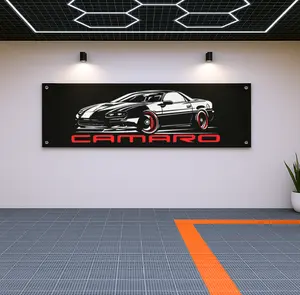 Camaro Flag Banner – 71x24 Inch Chevy Muscle Car Garage Wall Art, Modern Man Cave Decor, Sports Car Birthday Gift