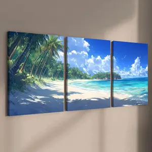 Wooden Framed Canvas Painting, 3 Counts/set Seaside Natural Scenery Pattern Wall Art, Modern Home Decor, Wall Decor for Home Living Room Bedroom Office, Ornaments