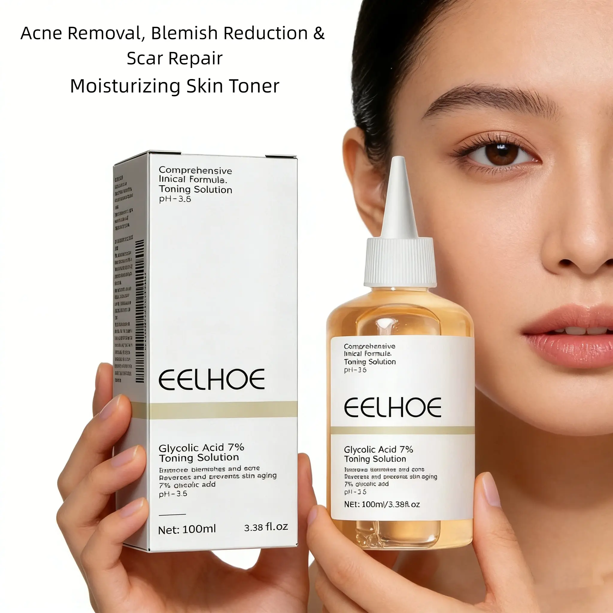 EELHOE 7% Glycolic Acid Facial Toner, Glycolic Treatment Tonic, Moisturizing, Acne Treatment, Spot Repair, Exfoliating, Peeling, Effective for Spots and Acne, Women's Gift