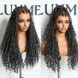 Luvme Braided Wig Knotless 26'' Braids Wig Boho Briaded Wigs Box Braid Human Hair Curls Flexi-Fit Invisi Drawstring Cap HD Full Lace Super Natural Scalp Outdoorfun