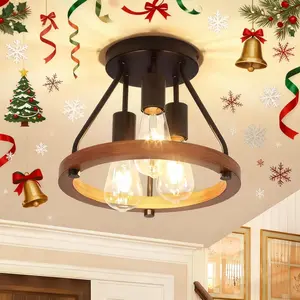 1 Piece 3-Light Farmhouse Chandelier Semi-Flush Mount Ceiling Light Fixture Finish for Hallway Entryway Bedroom Kitchen E26/E27 Bulb Base (Bulb Not Included) lights lamp lights for bedroom night light lamps for bedroom chandelier lamps