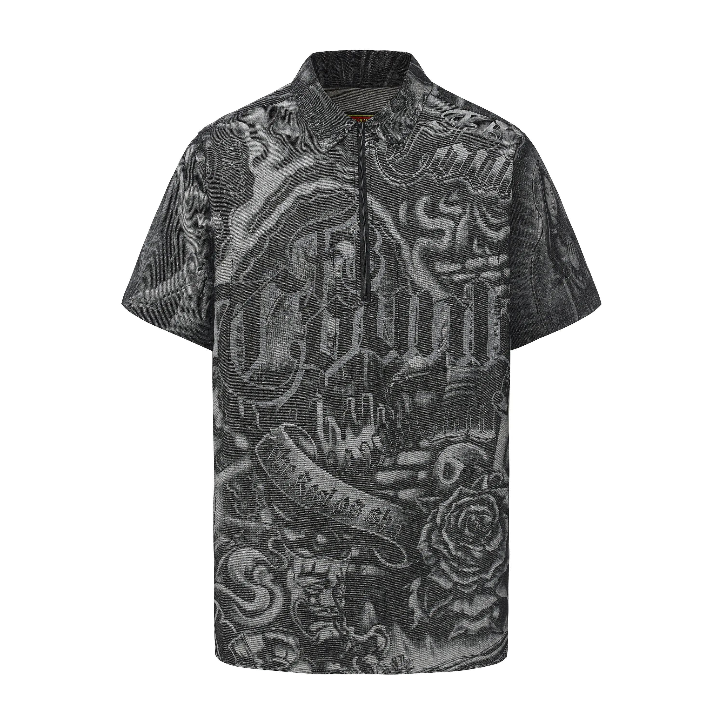 FB County Inked Up Hard Denim Short Sleeve Zip Shirt FB County Inked Up Hard Denim Short Sleeve Zip Shirt
