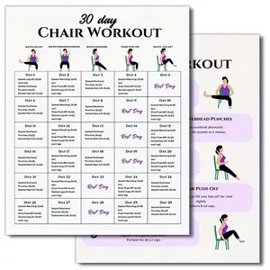 30-Day Chair Workout Set Poster, 2 Counts/set Chair Yoga Guide, Full Body Workout Guide, Chair Exercise Challenge, Summer Body Workup, Chair Stretching