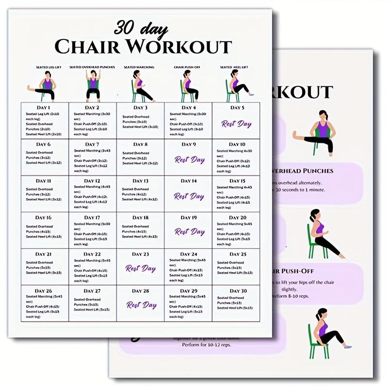 30-Day Chair Workout Set Poster, 2 Counts/set Chair Yoga Guide, Full ...
