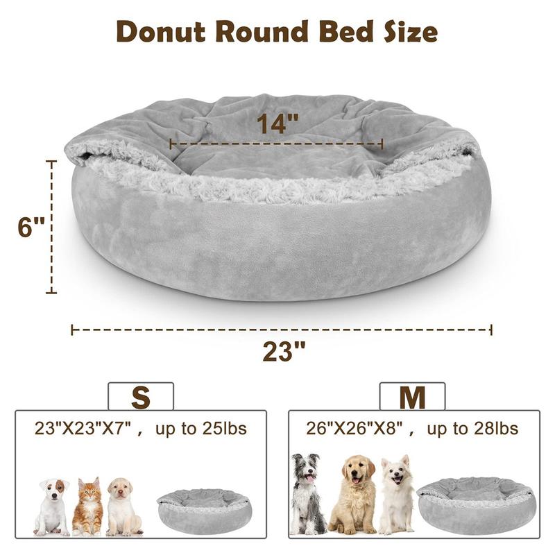 Semi-Enclosed Fluffy pet bed with hooded pouch