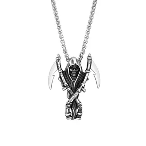 New Halloween Retro Hip-hop Grim Reaper Skull Necklace | Halloween | Holiday Gift | Retro Style | Hip-hop Style | Unisex | Fashion Accessory | Unisex Punk Skull Pendant Necklace