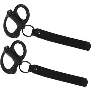 2-Pack Quick Release Clip Shackle for SCBA Mask - Firefighter Accessories, Quick Release Lanyard, Marine Grade 316 Stainless Steel Shackle for Rigging with Leather Handle（Black）