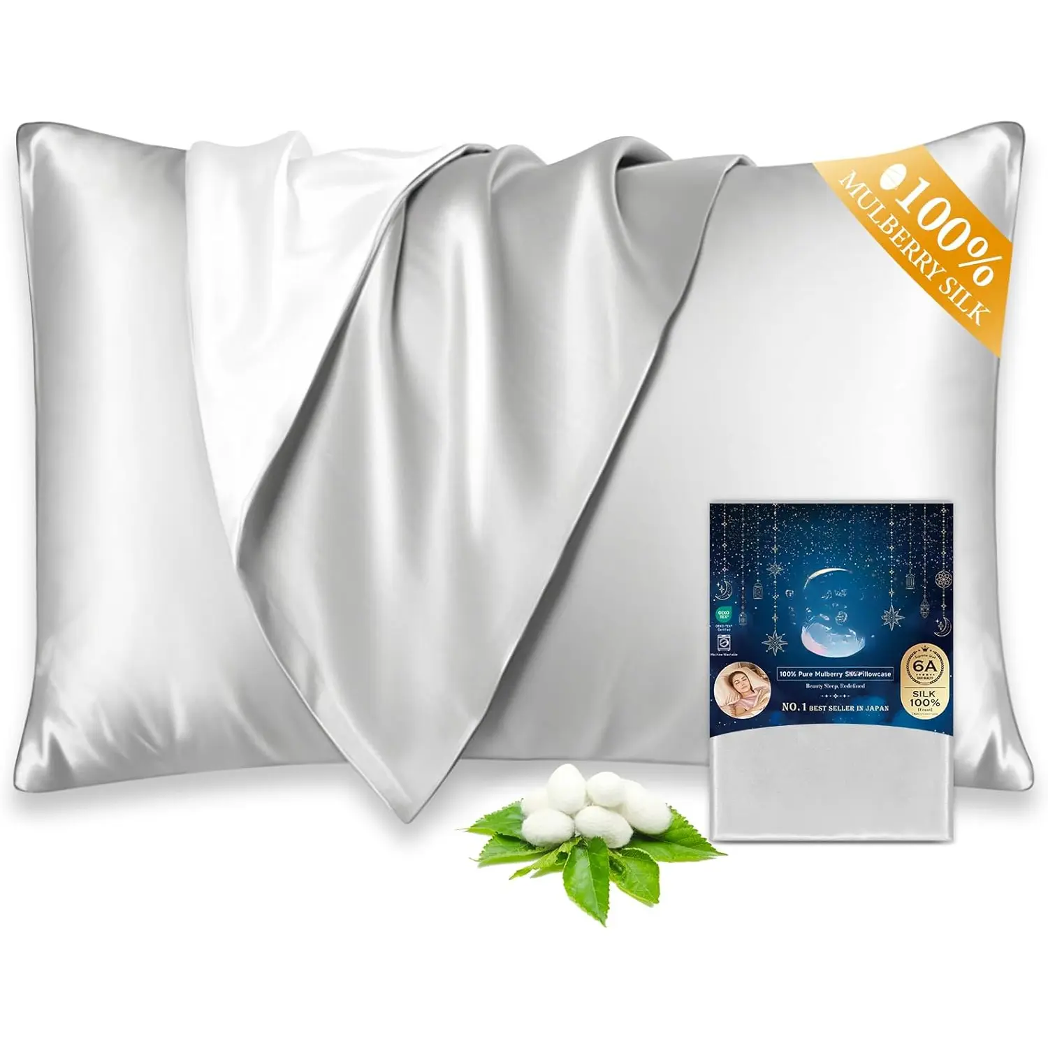 Mulberry Silk Pillowcase for Hair and  - 22Momme 6A Grade Silk Pillow Case - Envelope Enclosure - Breathable Cooling Pillow Cover