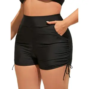 Women's Plus Size Swim Shorts High Waisted Drawstring Swimsuit Bathing Suit Bottoms with Pockets