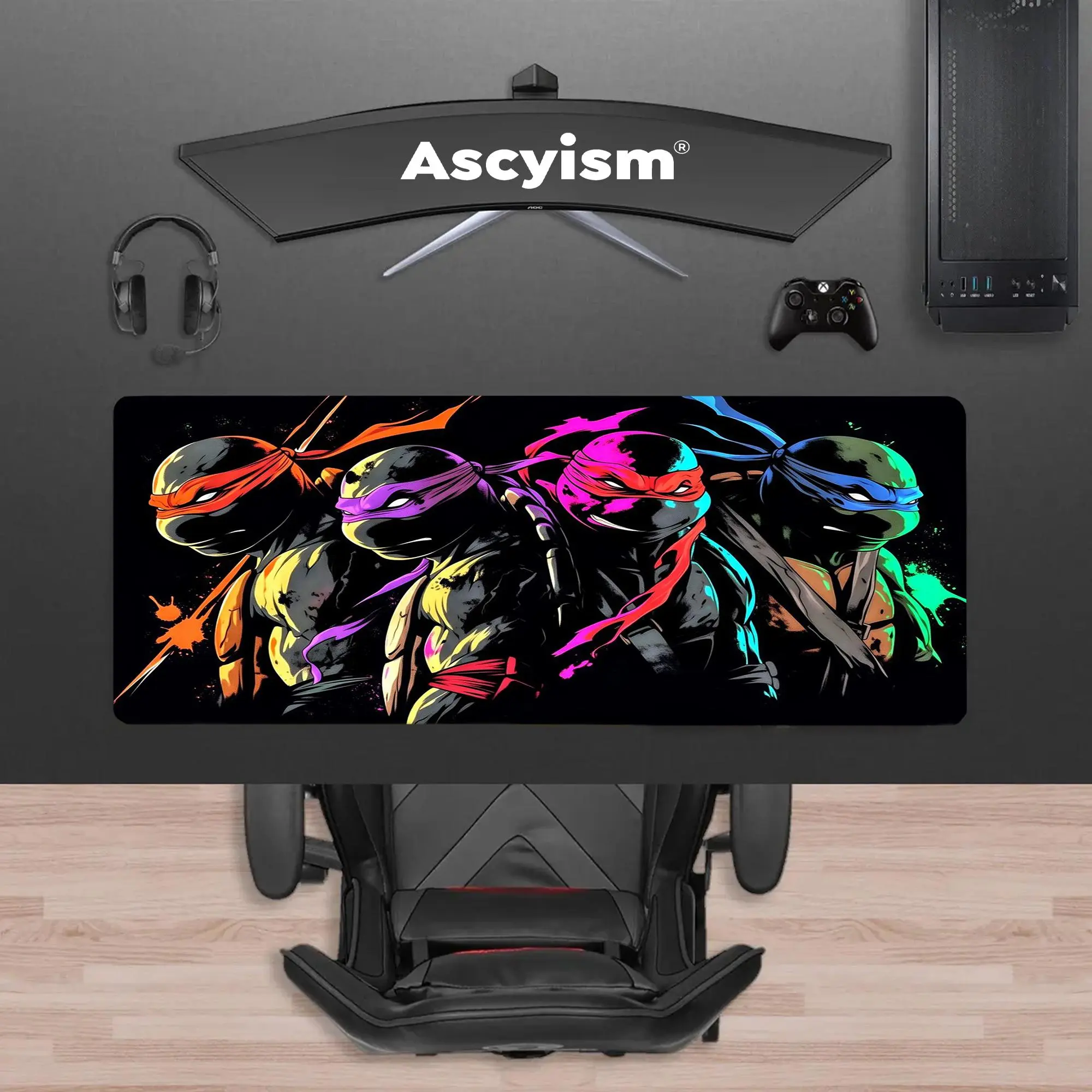Teenage Mutant Ninja Turtles Neon Gaming Mouse Pad - 40x20 Inch Extended Desk Mat, Large Keyboard Pad with Waterproof Non-Slip Rubber Base, PC Gamer Setup Accessory, Office Gift
