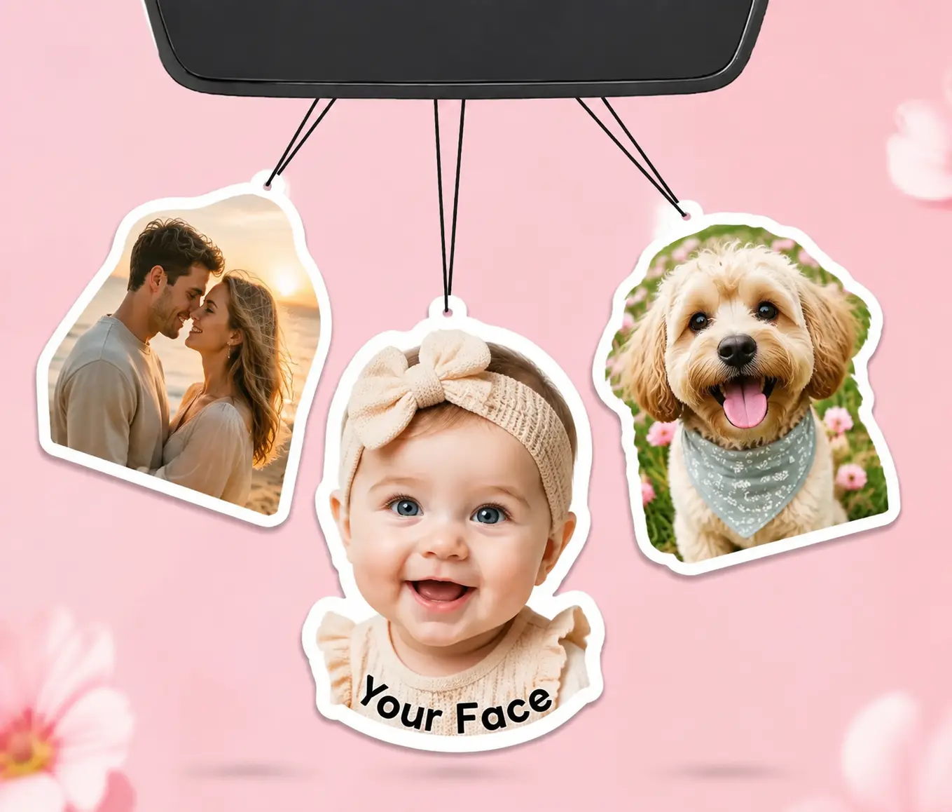 Personalized Photo Car Air Freshener, Custom Hanging Car Freshener, Double-Sided Photo Print, Car Accessory Gift for Couples, Pets & Family