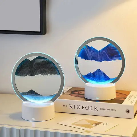7W Power LED USB Multi-Color 3D Dynamic Glass Sand Painting Lamp, Rotatable Flowing Sand Art Table Lamp, Cool Office Stuff for Desk, Unique Cool Gifts for Adults, Home Office Zen Decor Light