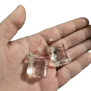 Ice Cube Earrings - Clear Ice Cubes with Simple Design and Clear Beads