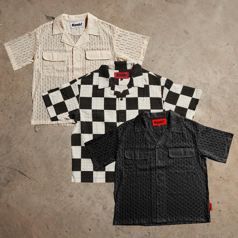 Black Lace Button-Up Camp Collar Shirt