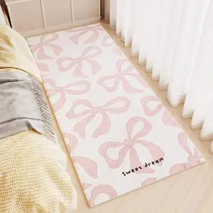 Modern Minimalist Sweet Girl Heart Bow Print Carpet Mat, Soft Washable Rug for Living Room Bedroom, Home Decor Style, Washable Runner Rugs