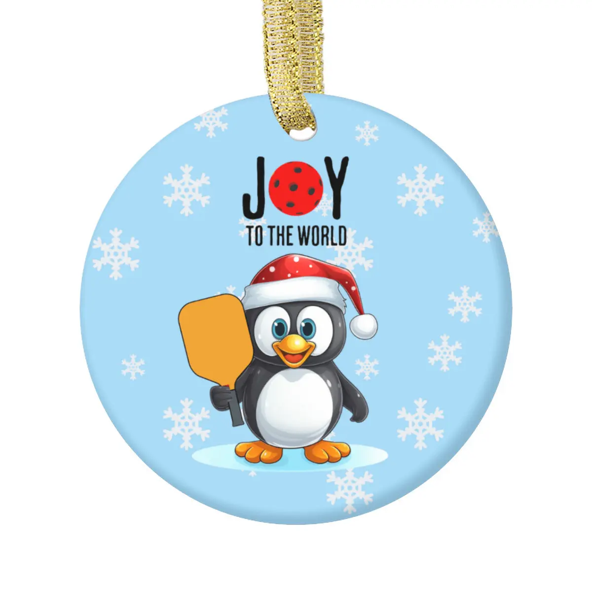Ceramic Pickleball Penguin Ornament - Christmas Tree Decor with "Joy To The World" Festive Home Decoration