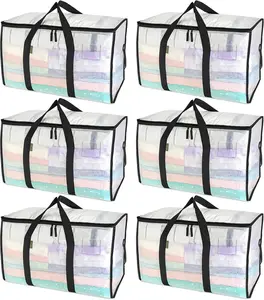 Extra Large Heavy Duty Moving Bags with Reinforced Handles - Thickened Tote Bags for Clothes, Storage, College Dorm & Travel (Transparent)