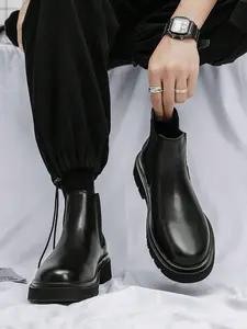 Men's Thick Sole Large Size 46 Chelsea Boots, British Style Classic Height-Boosting Short Boots, Versatile Boots, Casual Business Commute Shoes