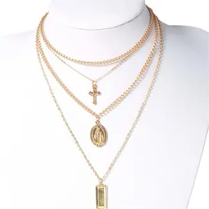 New multi-layer pendant personality creative design cross square brand multi-layer jewelry