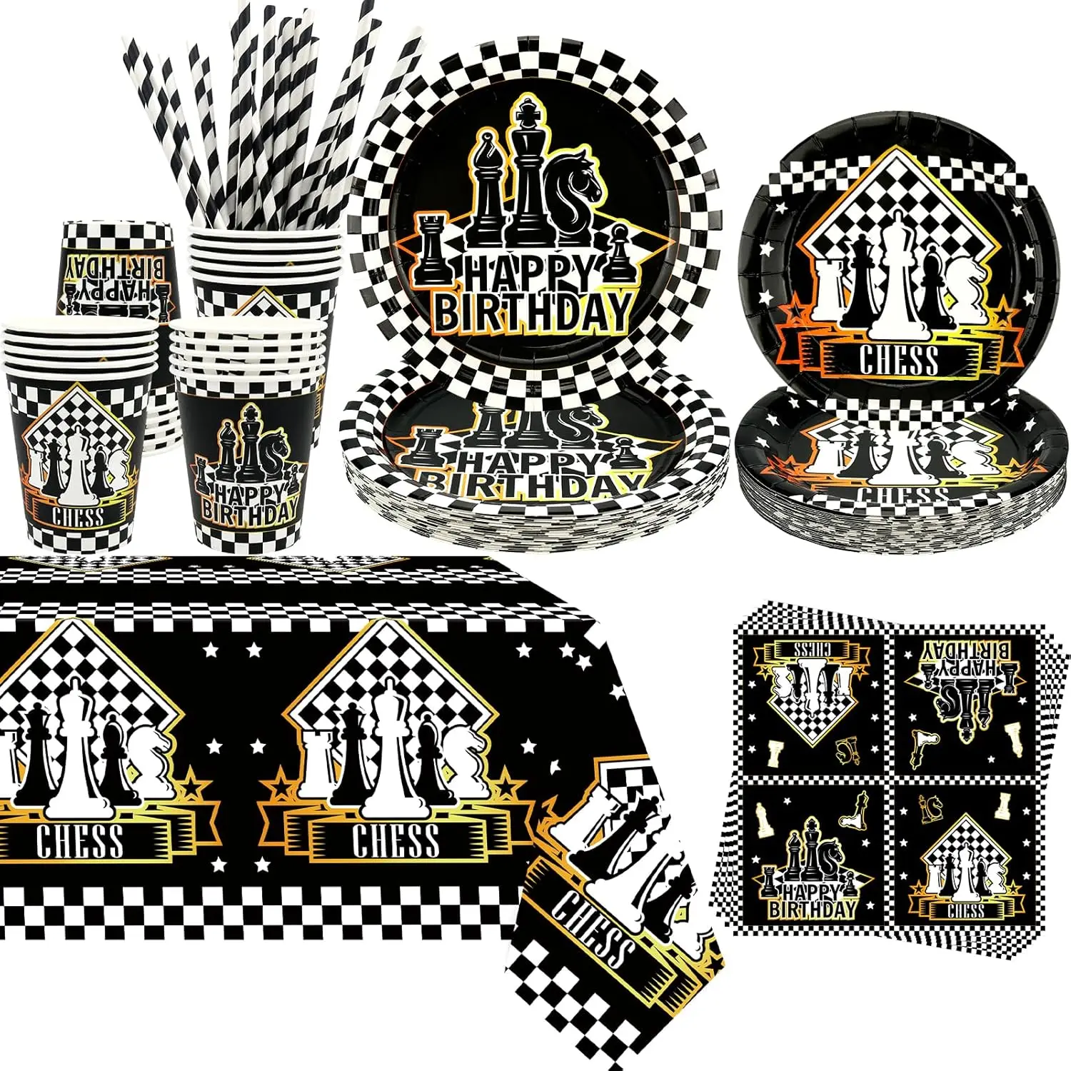 KEFAN Chess Birthday Party Decorations, Chess Theme Party Tableware Supplies including Plates, Cups, Napkins, Tablecloth (20)2026