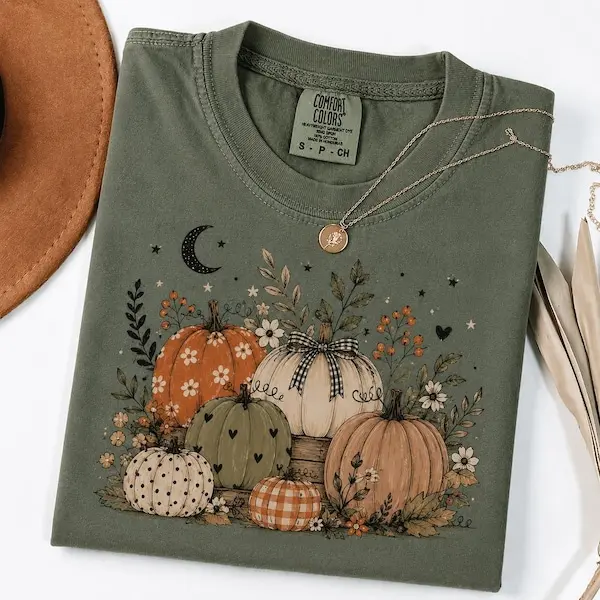 Fall Pumpkin T-Shirt, Vintage Pumpkin Comfort Colors tshirt, Cute Autumn Floral Shirt, Cottagecore Fall tshirt, Thanksgiving Gift