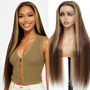 Highlight P4\27 Straight 13x6 Lace Frontal Wig 180% Density Body Wave HD Transparent Lace Front Human Hair Wigs. Highlight colored Human Hair Wigs