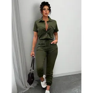 Women’s Solid Color Tie Front Jumpsuit, Casual Fashion Jumpsuit for Daily Wear, Ladies Clothes for Summer
