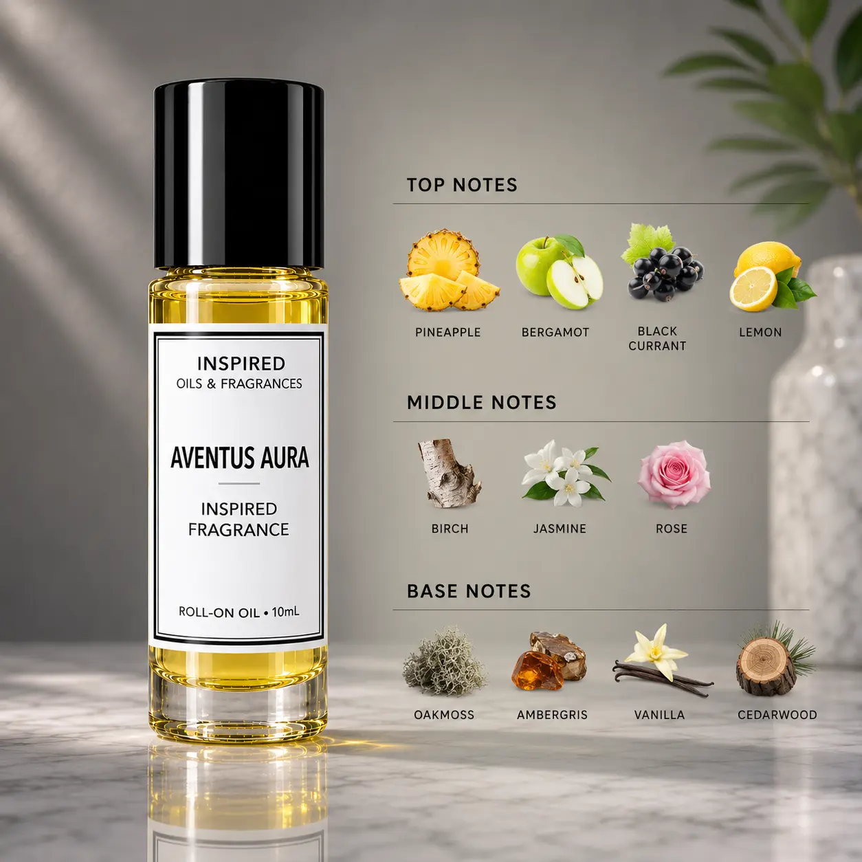 Aventus Aura Roll-On Oil 10mL | Luxury Long Lasting Inspired Fragrance | Travel Size Oil Perfume