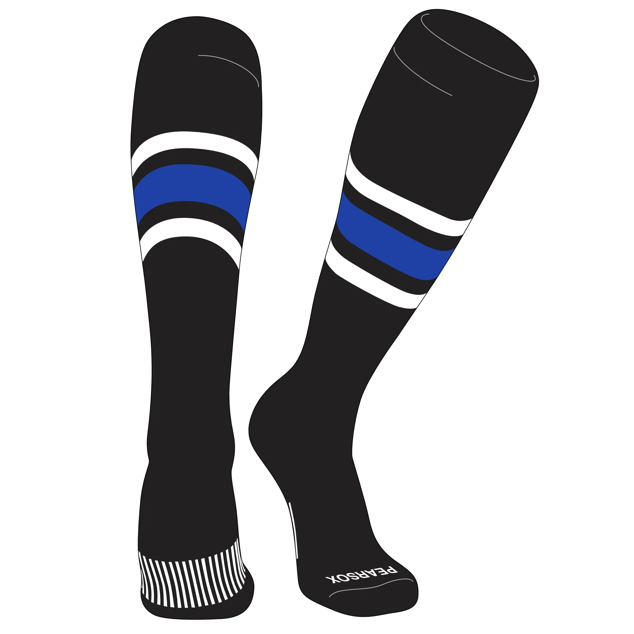 Pear Sox Striped Knee High Baseball, Football Socks (B) Black, White, Royal