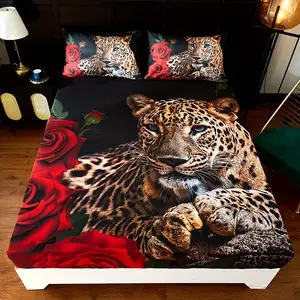 3pcs Leopard Rose Bedding Set, High-Definition Digital Print, 100% Polyester, Ideal for All Seasons