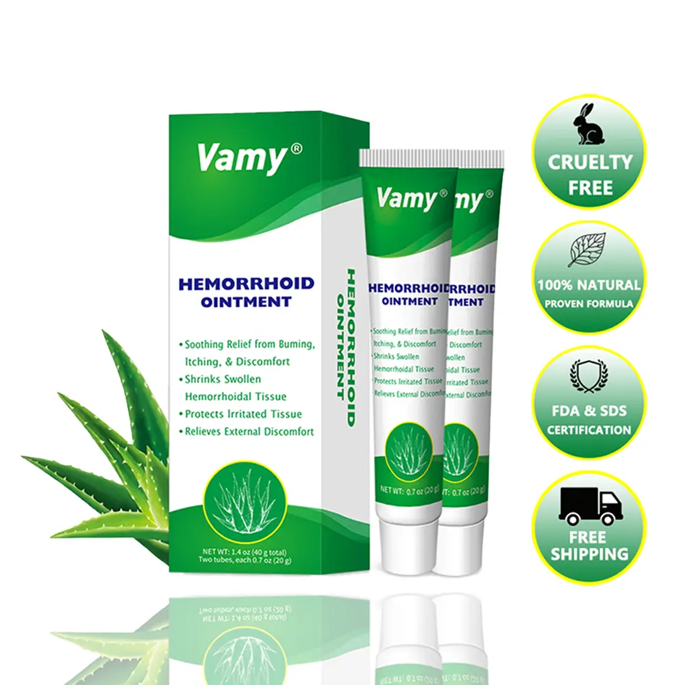 VAMY Organic Natural Hemorrhoid Wellness Cream-Gel Treatment - 1.4 oz Sensitive Skin Soothing Solution, Gentle Relief from Pain, Itching, Swelling (Not for Acne), Includes Finger Cots for Clean Use
