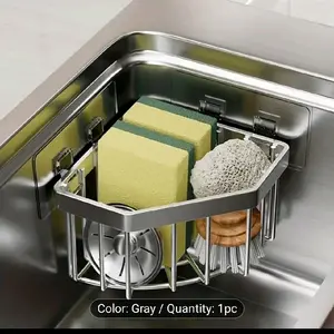 Premium Stainless Steel Kitchen Sink Organizer | Space-Saving Sponge Holder, Cleaning Supplies Drainer Rack, Hanging Faucet Drain Rack for Sponge, Brush, Towel, Scrubbers