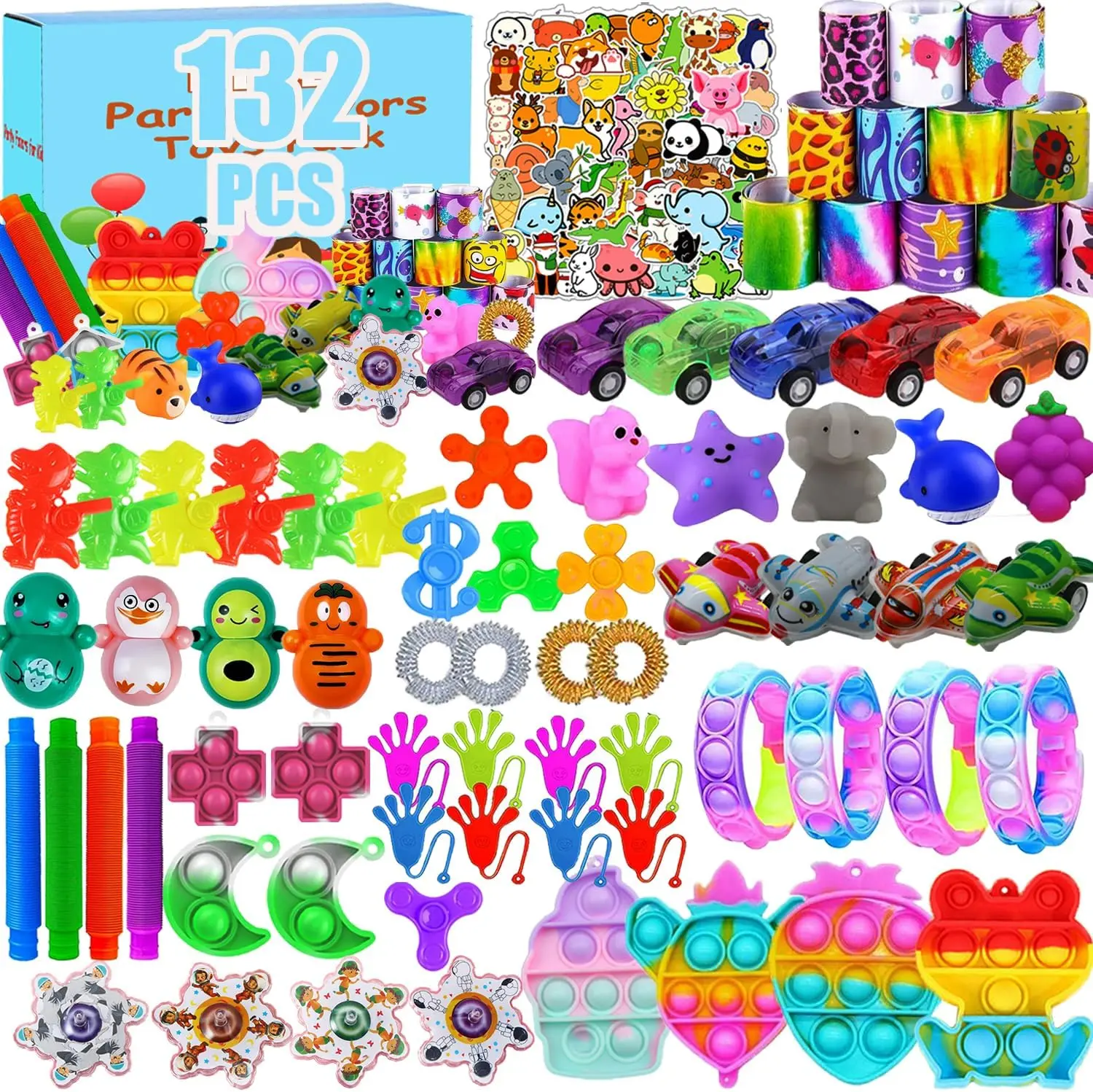 132 Pcs Kids Party Favors Set, Classroom Treasure Box Prizes, Bulk Fidget Toys, Pinata Fillers, Goodie Bag Stuffers, Birthday Party Gifts for Boys & Girls Ages 4-8