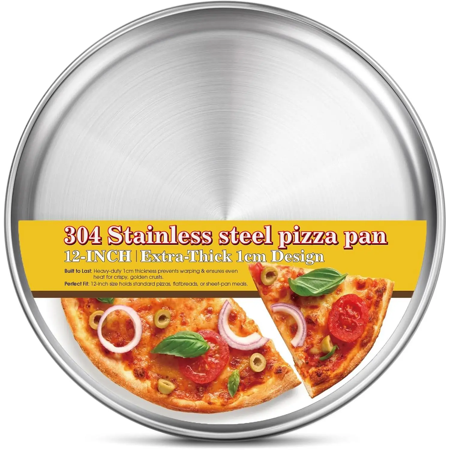 Stainless Steel Pizza Pan 12 inch, Pizza Pan for Oven, Steel Pizza Tray, Thick Round Pizza Plate Pizza Baking Sheet, Easy Clean & Dishwasher Safe, Set of 1