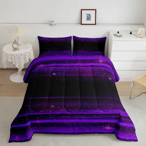 Feelyou Purple Black Ombre Comforter Set - Adult Modern Abstract Art 3D Print Soft Warm Breathable Duvet Set for Bedroom, Bedroom Bedding Set