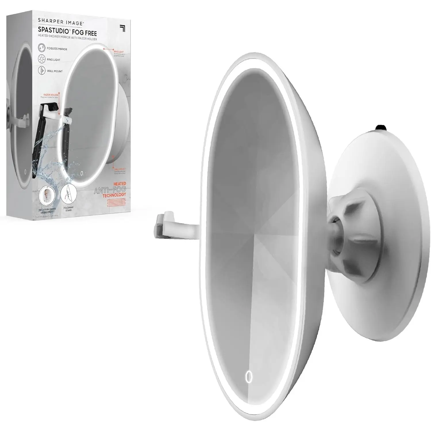 Fog-Free Heated Shower Mirror & Razor Holder - IPX7 Waterproof |   Rapid Defog Technology | Rechargeable Battery |   Swivel Wall Mount & Stand | 60-Second Fogless Mirror |   Bathroom Gift