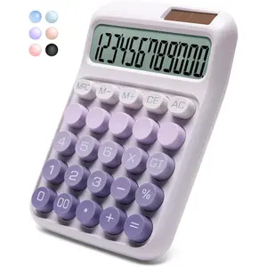 Desk Calculator, 12 Digits, Large LCD Display, Big Buttons, Solar and Battery Dual Power, Ombre Purple, M, for Office and Study