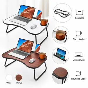 Portable Foldable Wooden Lap Desk with Oversized Adjustable Tiltable Surface, Fan, Light, Drawer, Cup Holder – Multi-Use Office/Commercial Furniture for Working, Reading