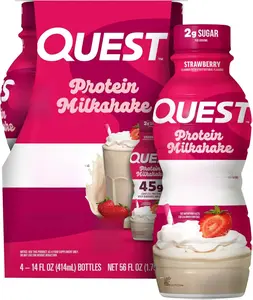 Quest Nutrition Strawberry Protein Shake, 45g Protein, 2g Sugar, 4g Net Carbs, Ready to Drink, Gluten Free, 4 Count