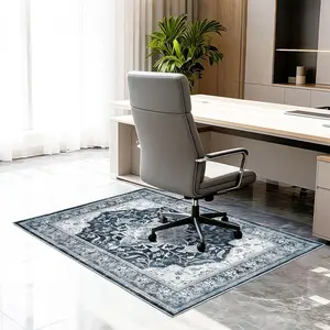 36"x48" Anti-Slip Office Chair Mat for Hardwood & Tile Floor, Machine Washable Under Desk Carpet Protector for Rolling Computer Chair, Chenille Blue