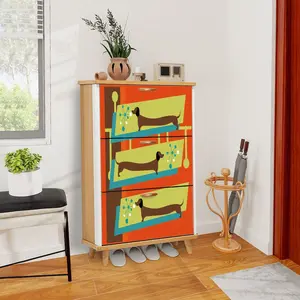 Mid Century Modern Doxie Weiner Dog Lover Retro Orange Shoe Storage Cabinet