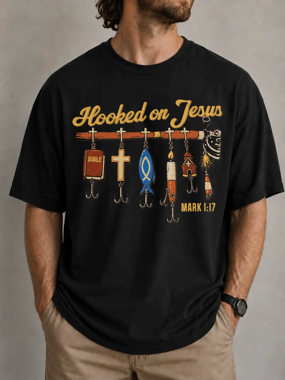 Women's Casual Short-Sleeve Classic Breathable Fabric Christian Fishing T-Shirt, Mark 1:17 Bible Verse Tee, Faith Angler Gift
