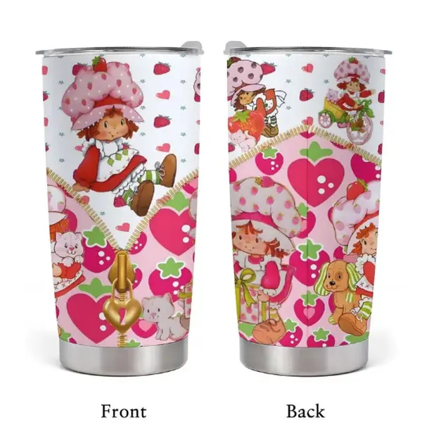 20oz Stainless Steel Tumbler, 1 Count Strawberry Shortcake Pattern Insulated Water Bottle, Stainless Steel Thermos, Stainless Steel Flask, Drinking Cup for Home Office School, Boyfriend Gift, Drinkwar