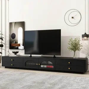 Luxurious TV Stand with Fluted Glass Doors, Elegant and Functional Media Console for TVs Up to 95'', Tempered Glass Shelf TV Cabinet with Multiple Storage Options